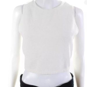 Alice + Olivia Textured Round Neck Sleeveless Crop Top Shirt off White Size S